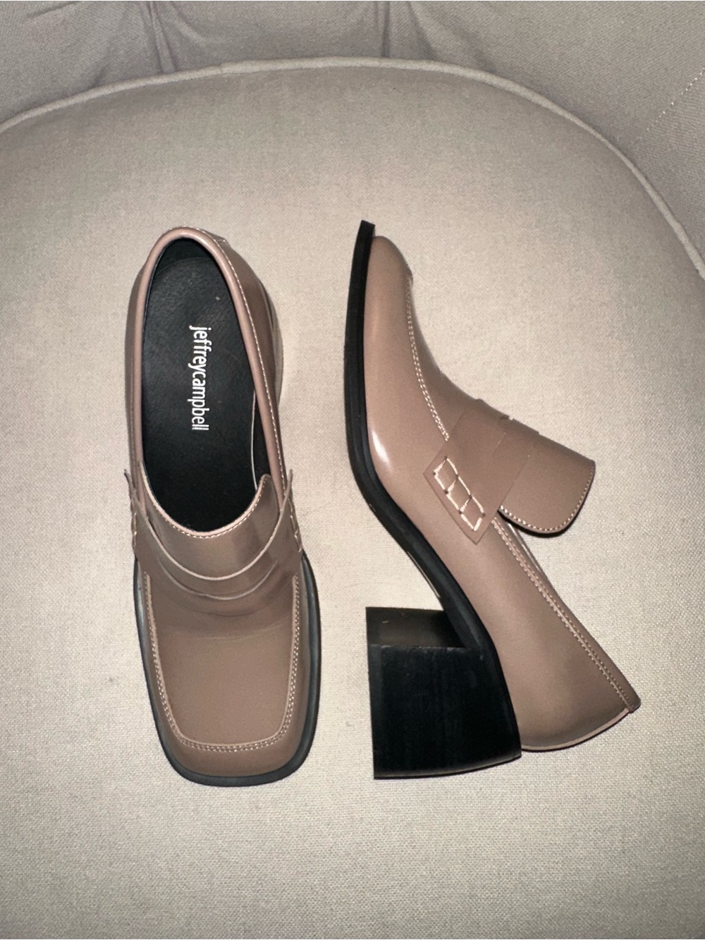 Jeffrey Campbell Taupe Patent Block Heel Loafers